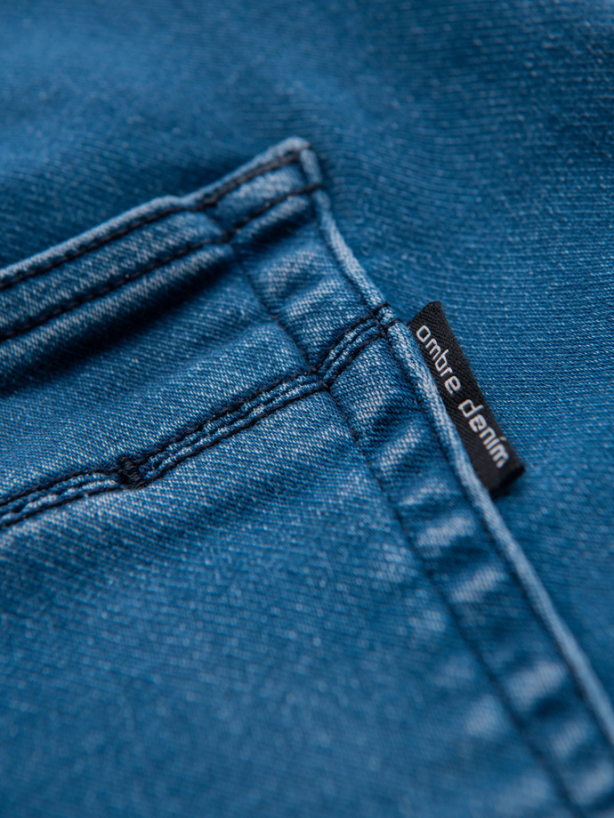 Men's denim jogger pants with drawstring waist - blue V1 OM-PADJ-0242