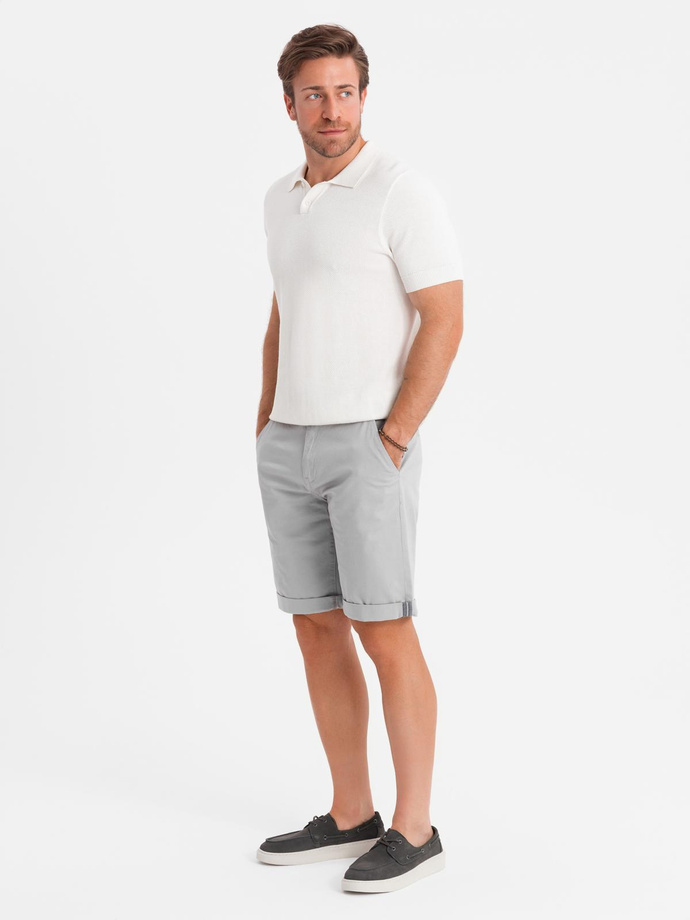 Men's classic chino shorts with rolled up leg - grey V12 OM-SRCS-0197