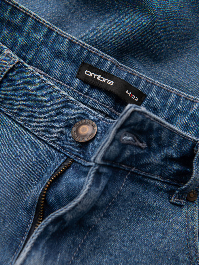 Męskie jeansowe spodnie CARROT FIT z delikatnymi przetarciami – niebieskie V1 OM-PADP-0162