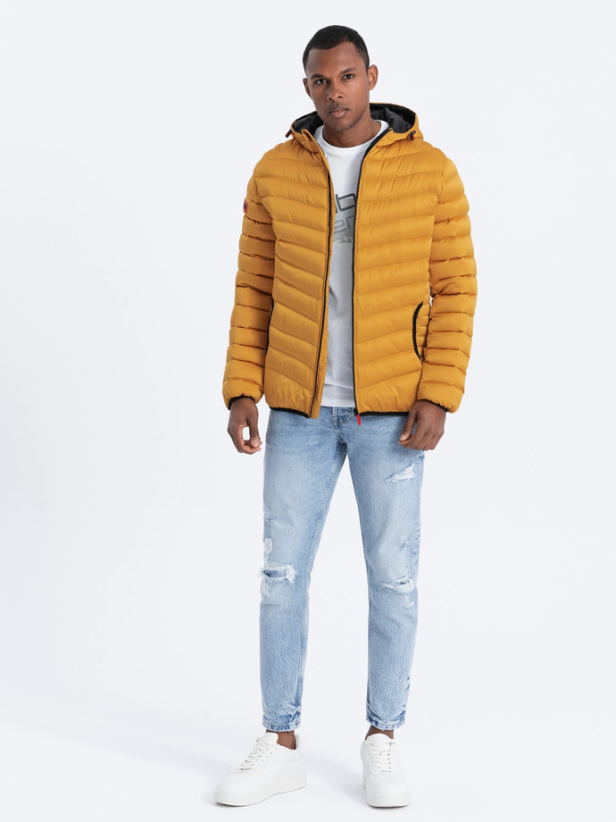 Men's quilted jacket with satin finish - mustard V18 OM-JALP-0121