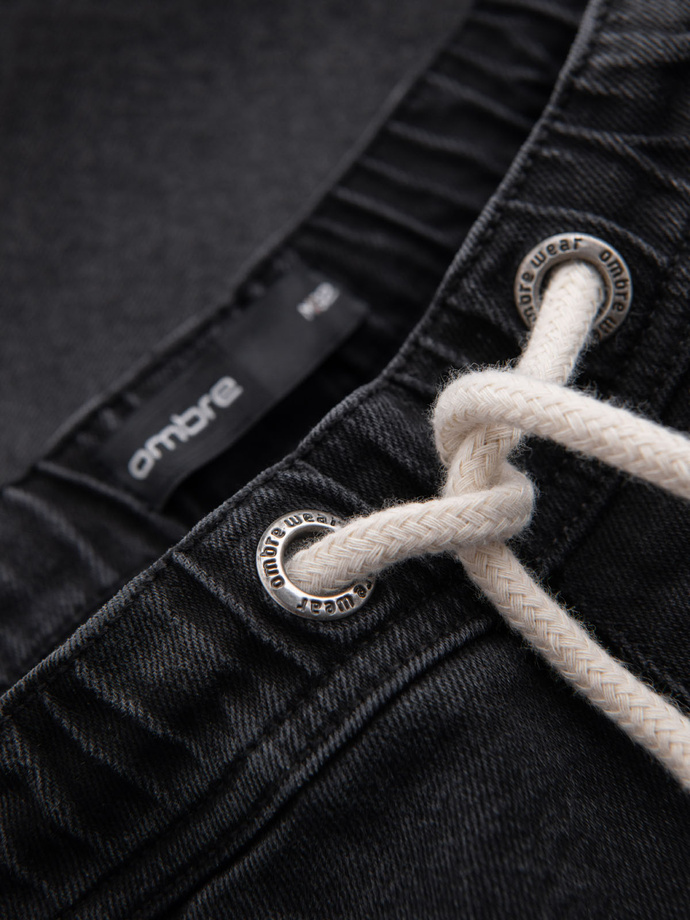 Men's shorts with elastic waistband and wash effect - black V4 OM-SRDS-0192