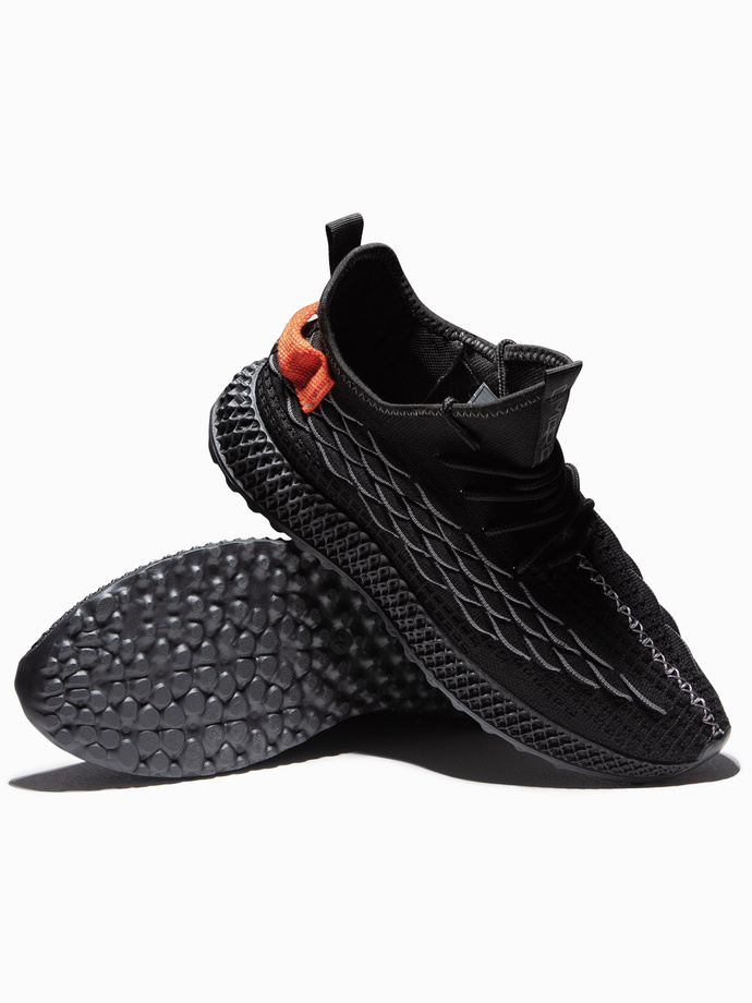 Męskie lekkie buty sneakersy sznurowane - czarne V3 OM-FOKS-0141