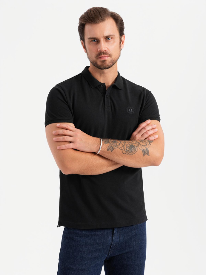 Komplet męskich bawełnianych t-shirtów polo BASIC – czarny/granatowy/biały V1 OM-POBS-0133