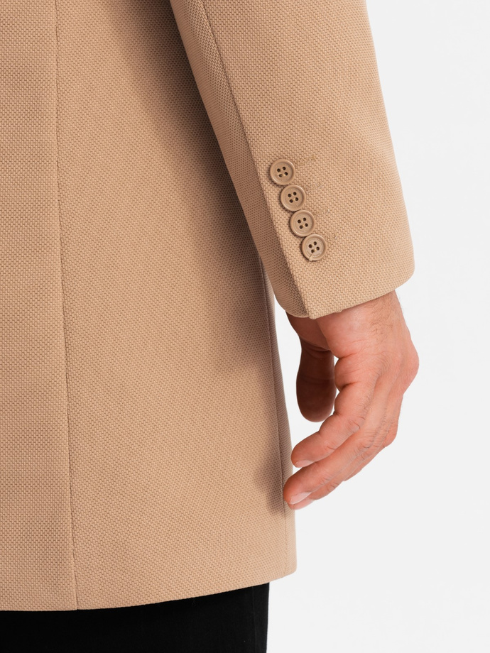 Structured fitted coat for men with high collar - light brown V4 OM-COWC-0117
