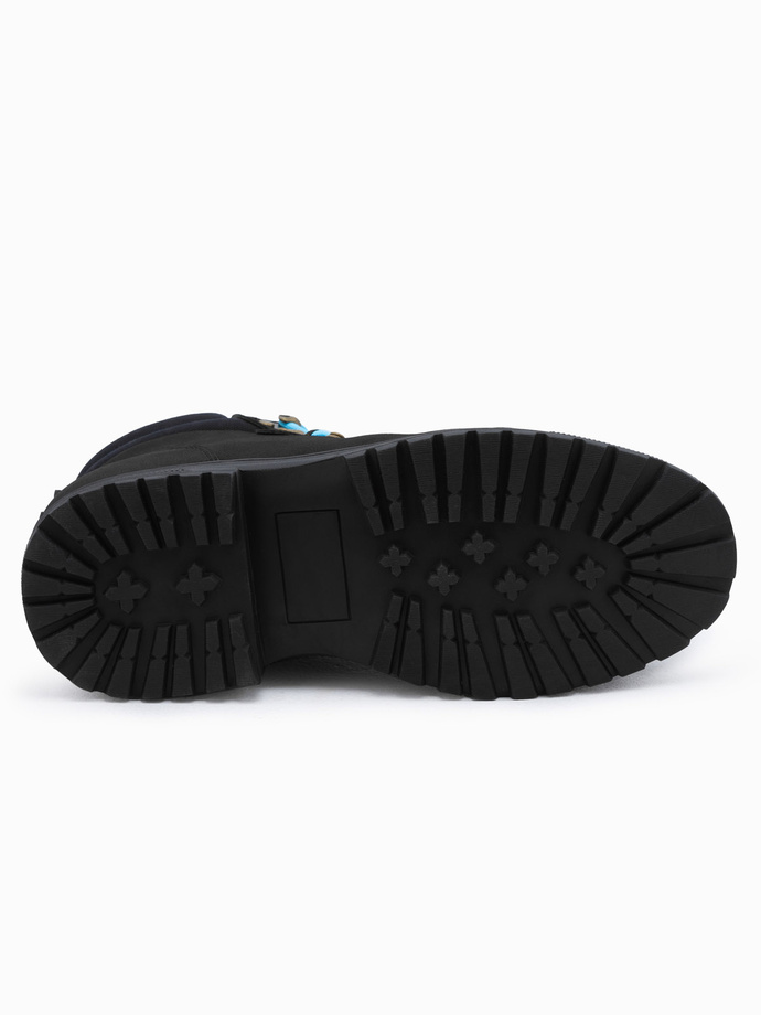 Zimowe buty męskie trekkingowe z kontrastowymi sznurówkami - czarne V3 OM-FOBO-0132