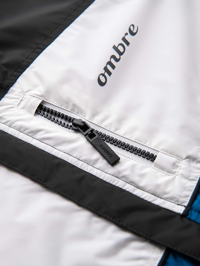 Colorful lightweight men's sports jacket with fleece - blue and graphite V2 OM-JANP-0194