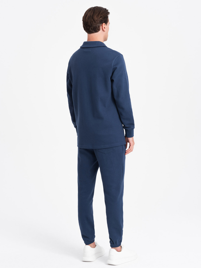 Komplet męski dresowy bluza z kołnierzem polo + spodnie - granatowy V5 Z71