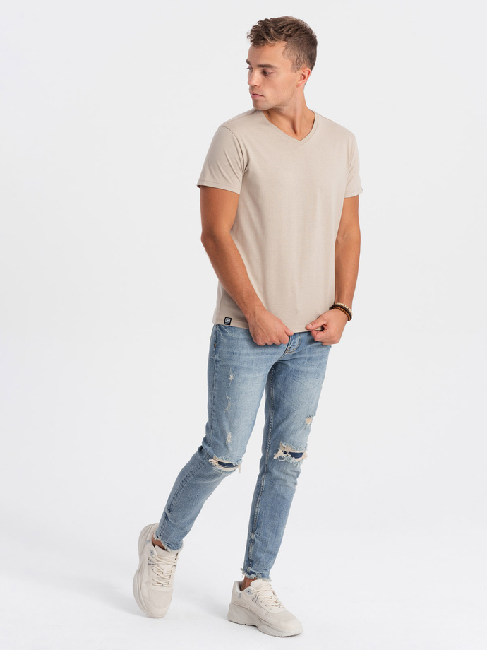 Men's classic BASIC v-neck T-shirt - sand V5 S1369