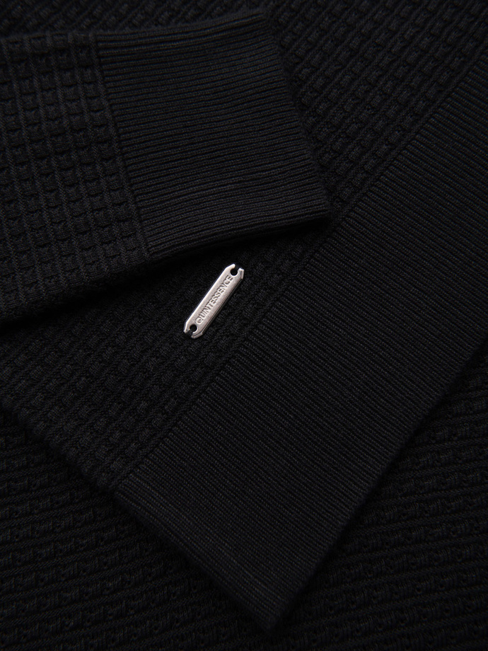 Strukturalny męski sweter z okrągłym dekoltem  – czarny V3 OM-SWSW-0181