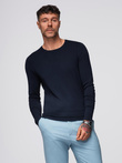Klasyczny męski sweter z wiskozą BASIC z okrągłym dekoltem – granatowy V9 OM-SWBS-0106