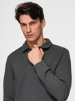 Men's structured knit polo collar sweatshirt - graphite melange V1 OM-SSNZ-0149