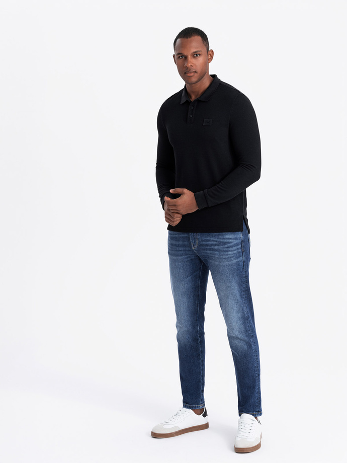 Structured men's polo longsleeve with patch - black V1 OM-POLS-0131
