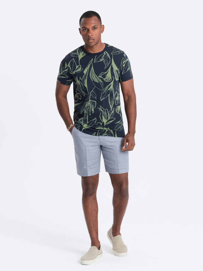 Men's full-print t-shirt in contrasting leaves - navy blue V5 OM-TSFP-0180
