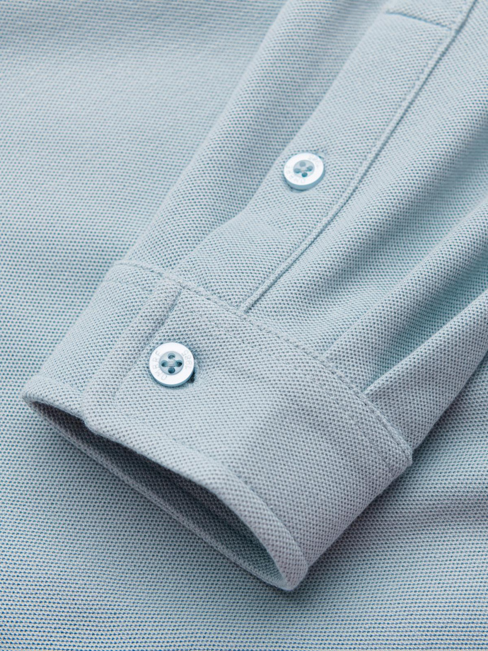 Męska dzianinowa koszula SLIM FIT z długim rękawem – błękitna V3 OM-SHCS-0177