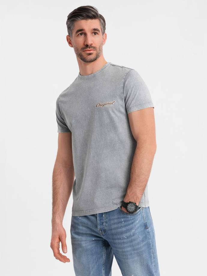 Cotton t-shirt printed on chest and back - gray V1 OM-TSWT-0201