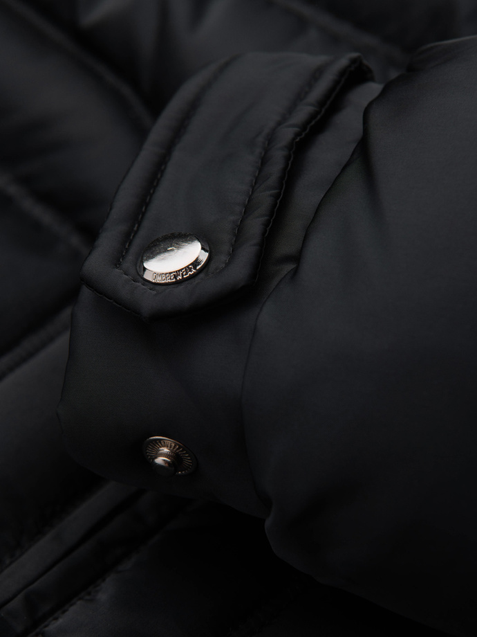 Men's quilted jacket with gloss and stand-up collar - black V1 OM-JALP-0218