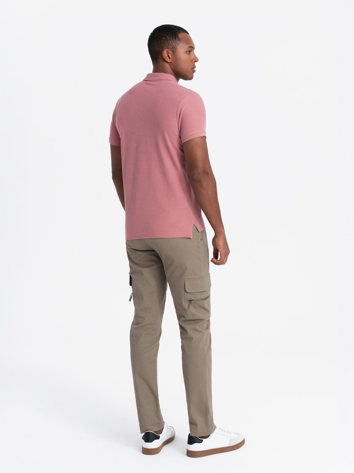Męska jednokolorowa koszulka polo BASIC z dzianiny pique - ciemnoróżowa V7 OM-POBS-0100