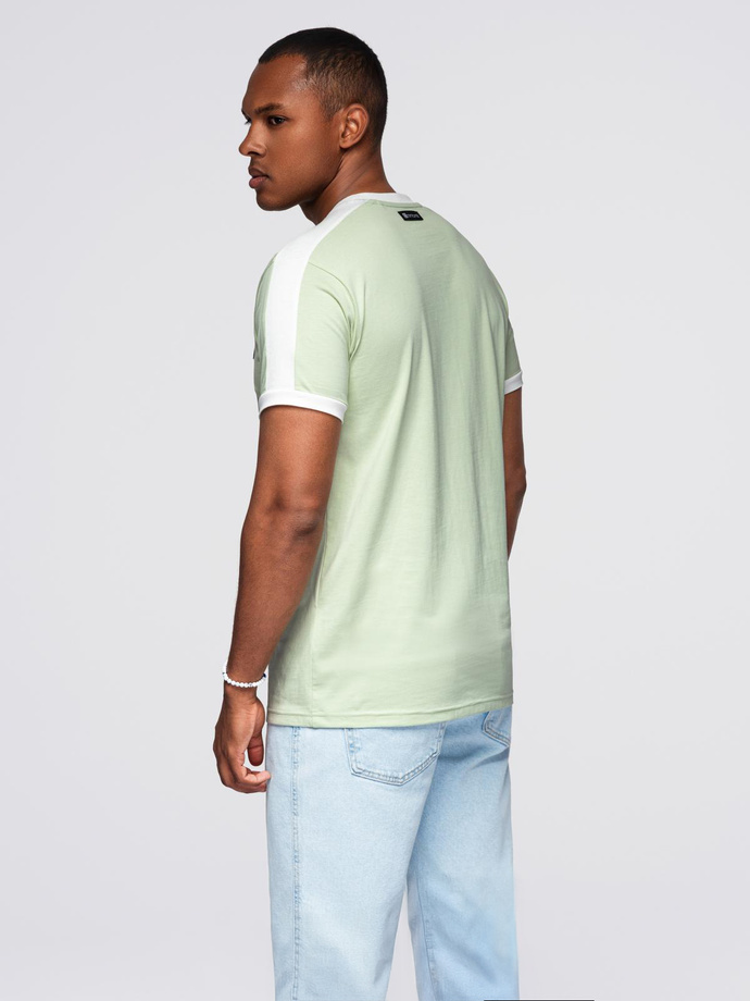 Men's T-shirt with contrasting stripes - pistachio V9 OM-TSCT-0115