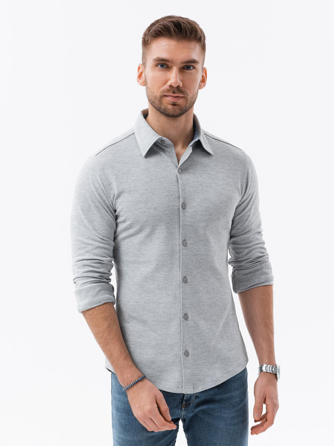 Men's long sleeve knit shirt - gray V5 K540