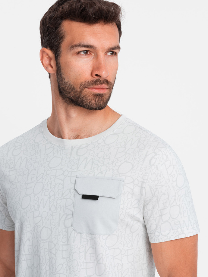 Men's cotton t-shirt with letter print and pocket - white-gray V3 OM-TSFP-0188