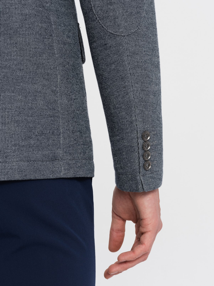 Men's blazer with elbow patches - navy blue V2 OM-BLZB-0108