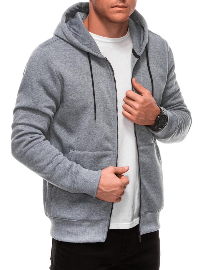 Unzipped men's BASIC hooded sweatshirt - grey melange V8 EM-SSBZ-0101