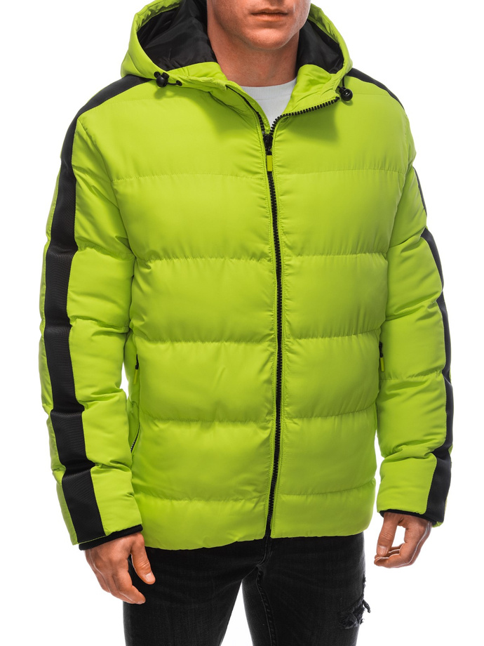 Men's quilted winter jacket - lime green V9 EM-JAHP-0101