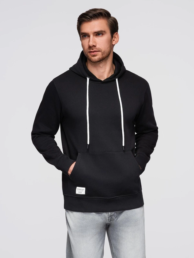 Men's kangaroo sweatshirt with hood - black V5 OM-SSBN-0177