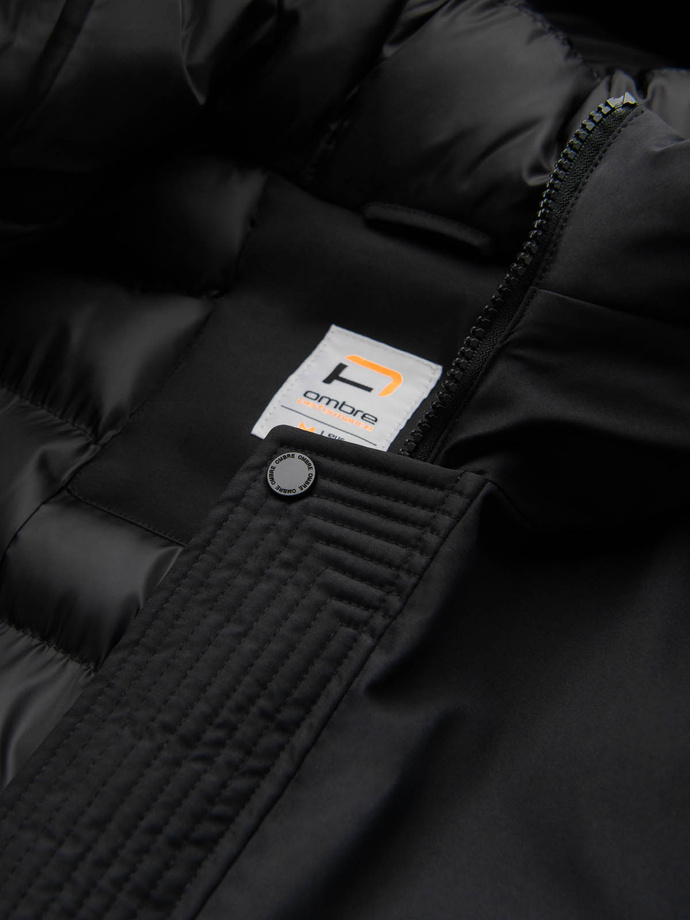 Długa sezonowa męska kurtka w stylu outdoorowym – czarna V1 OM-JALJ-0202