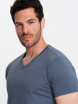 Men's BASIC classic cotton T-shirt with a serape neckline - blue melange V18 OM-TSBS-0145