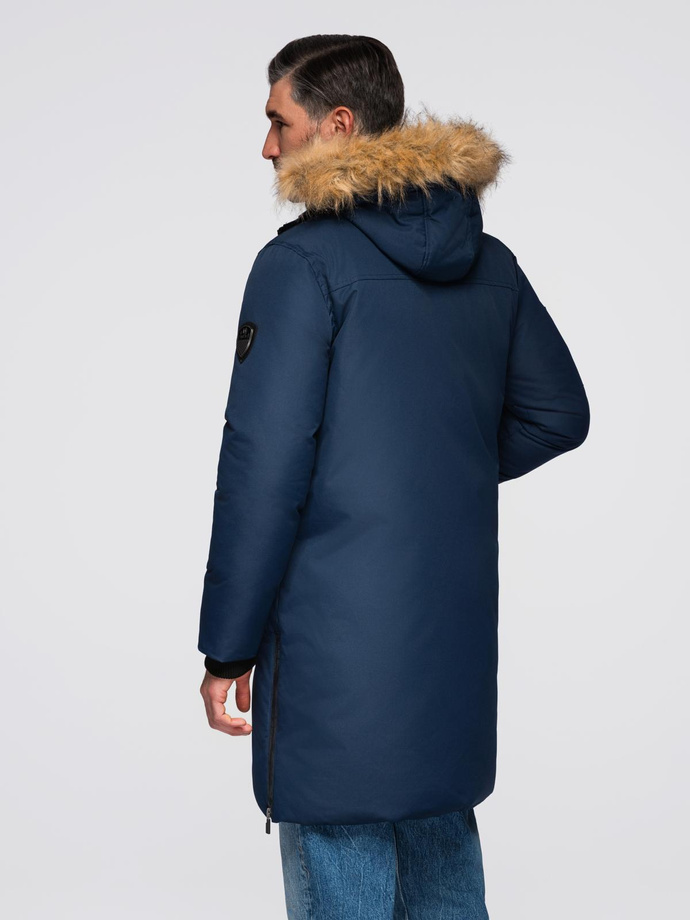 Alaskan men's winter jacket with detachable fur from the hood - navy blue V1 OM-JALJ-0148
