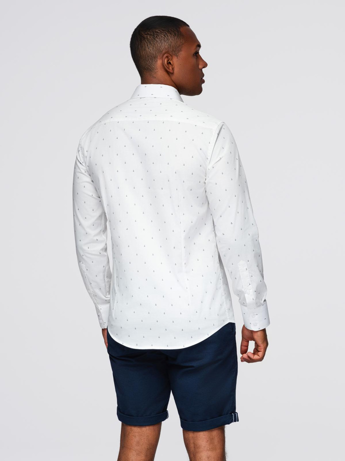 Klasyczna męska bawełniana koszula SLIM FIT w kotwice - biała V3 OM-SHCS-0156