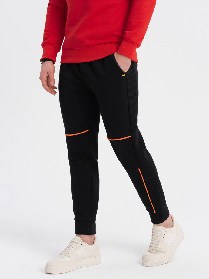 Men's sweatpants with contrast stitching - black V1 OM-PASK-0145