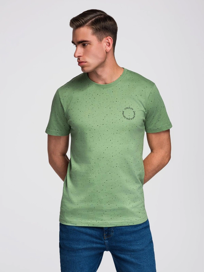 Men's printed cotton t-shirt with round neckline - green V4 OM-TSFP-0186