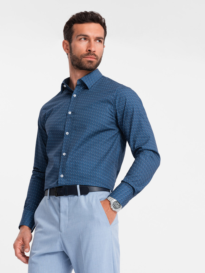 Men's cotton patterned SLIM FIT shirt - blue V4 OM-SHCS-0151