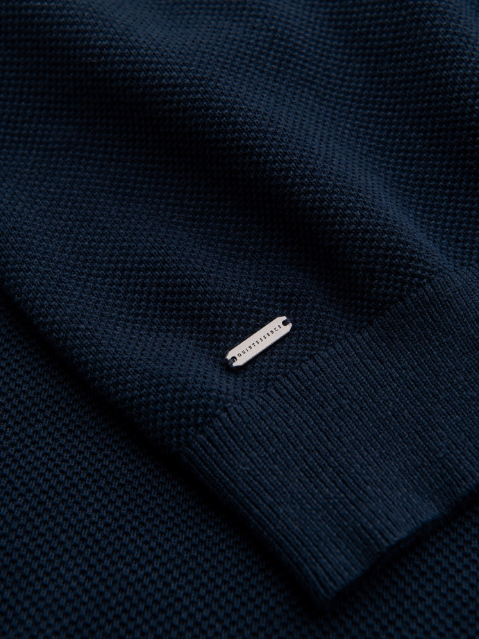 Bawełniana męska koszulka polo ze strukturalnej dzianiny – granatowa V2 OM-POSS-0117