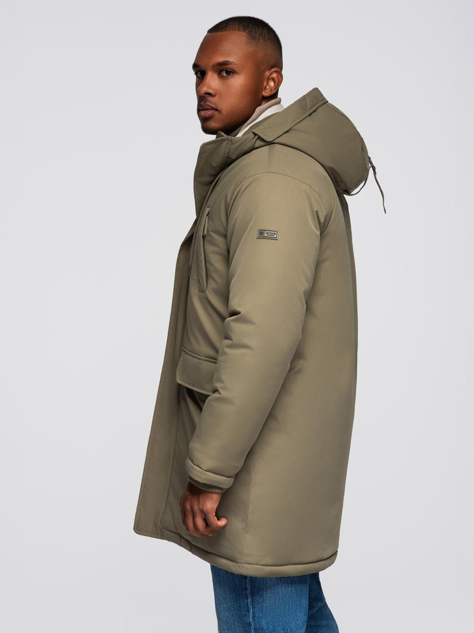 Classic men's long parka jacket - olive V3 OM-JAPJ-0313