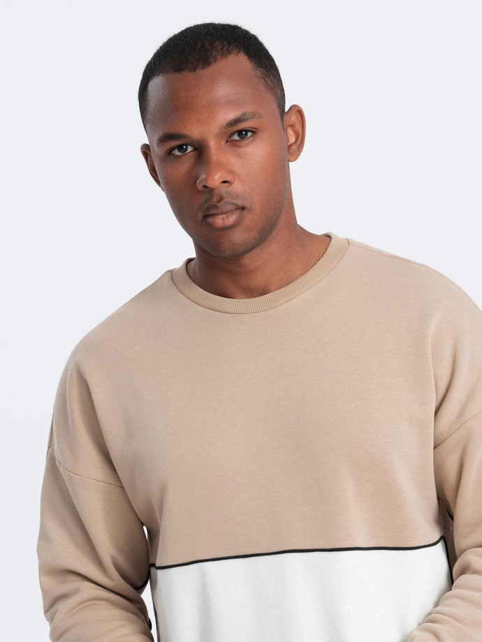 Men's OVERSIZE sweatshirt with contrasting color combination - beige V2 B1673