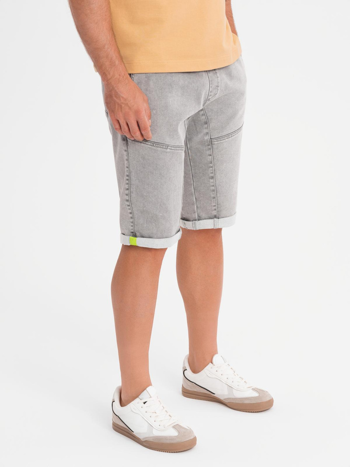 Men's denim short shorts with decorative stitching - light grey V1 OM-SRDS-0135