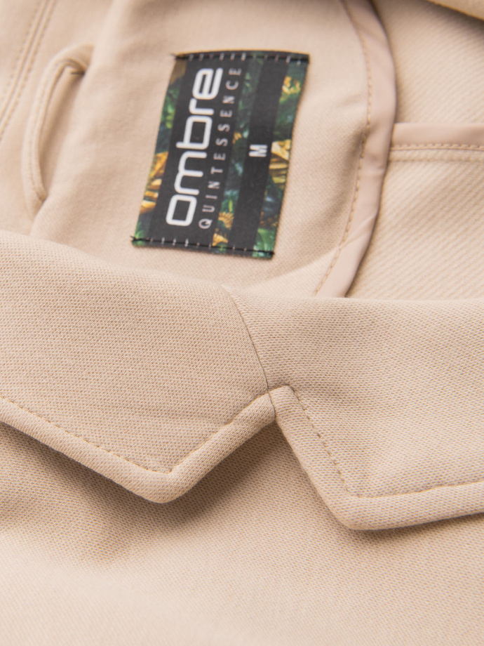 Men's SLIM knit jacket with subtle texture - beige V5 OM-BLZB-0101