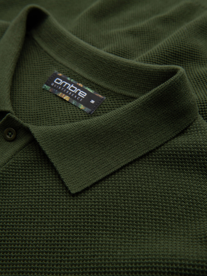 Men's cotton structured knit polo shirt - olive V1 OM-POSS-0117