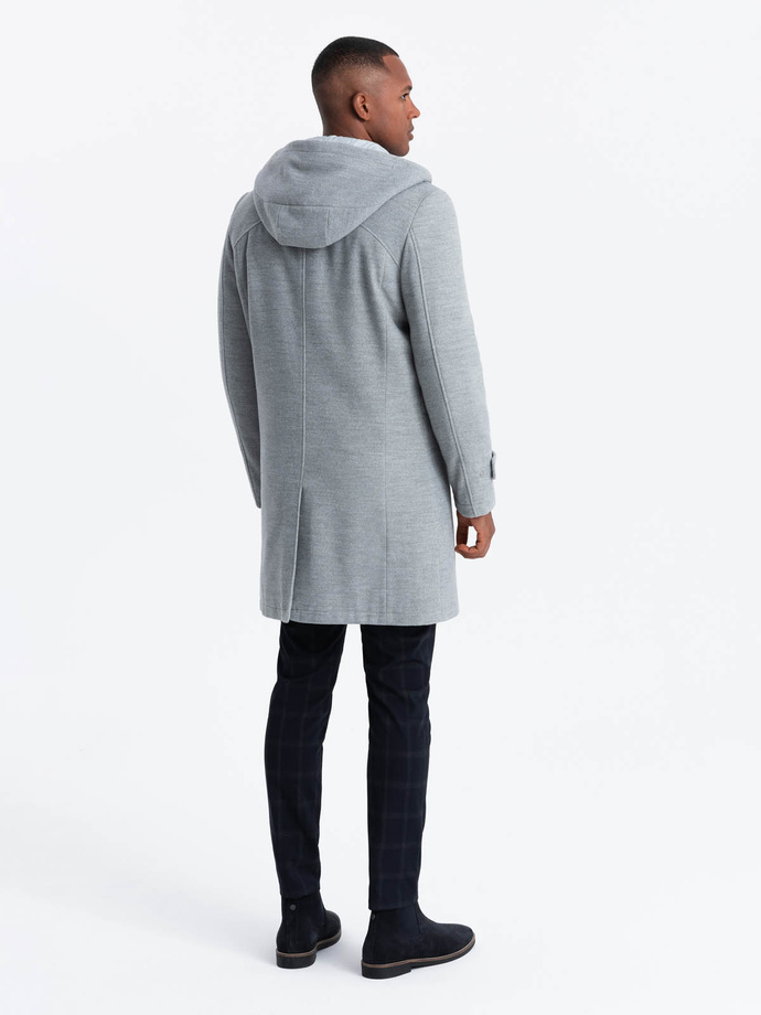Monochrome long men's hooded coat - grey melange V1 OM-COWC-22FW-005