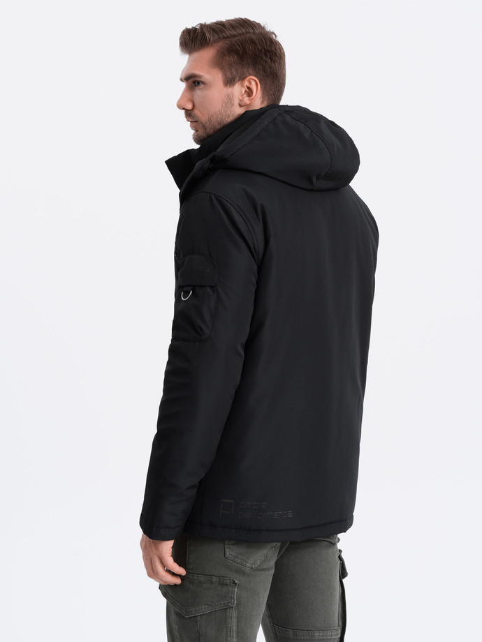 Men's insulated jacket with hood - black V5 OM-JAHP-0128