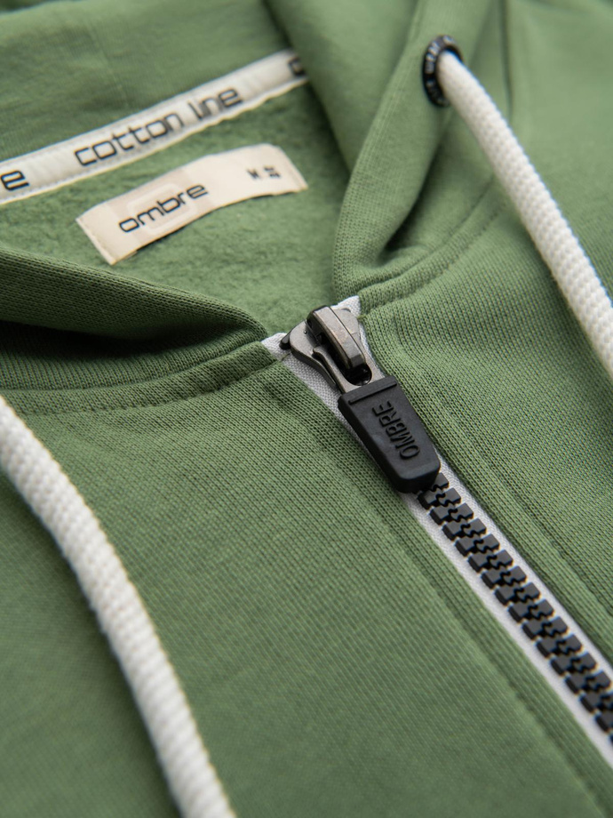 BASIC men's unbuttoned hooded sweatshirt - green V3 OM-SSBZ-0178