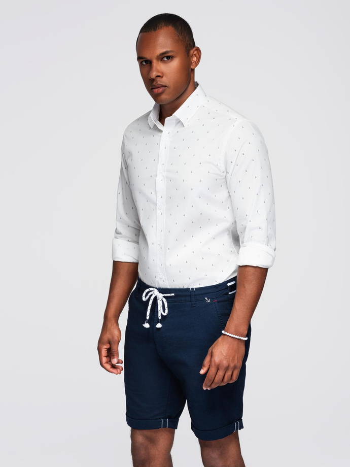 Klasyczna męska bawełniana koszula SLIM FIT w kotwice - biała V3 OM-SHCS-0156