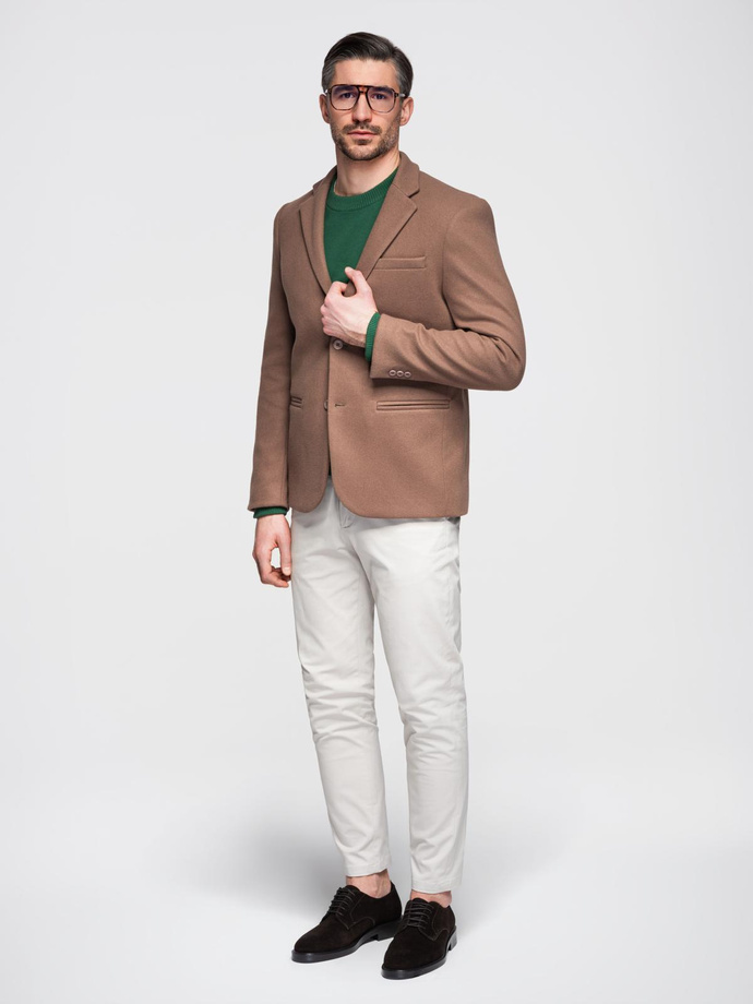 Men's casual blazer with decorative buttons on cuffs - light brown V2 OM-BLZB-0118