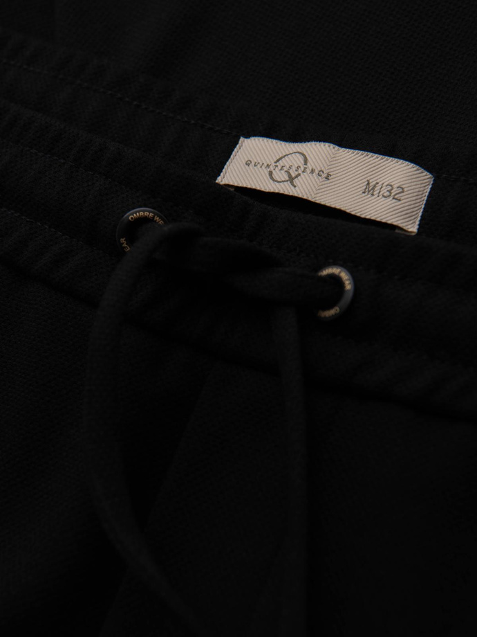 Męskie spodnie z dzianiny pique z regulacją w pasie – czarne V2 OM-PACP-0283