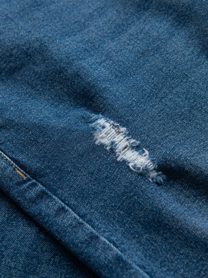Męskie spodnie jeansowe SLIM FIT z przetarciami - ciemnoniebieskie V2 OM-PADP-0255