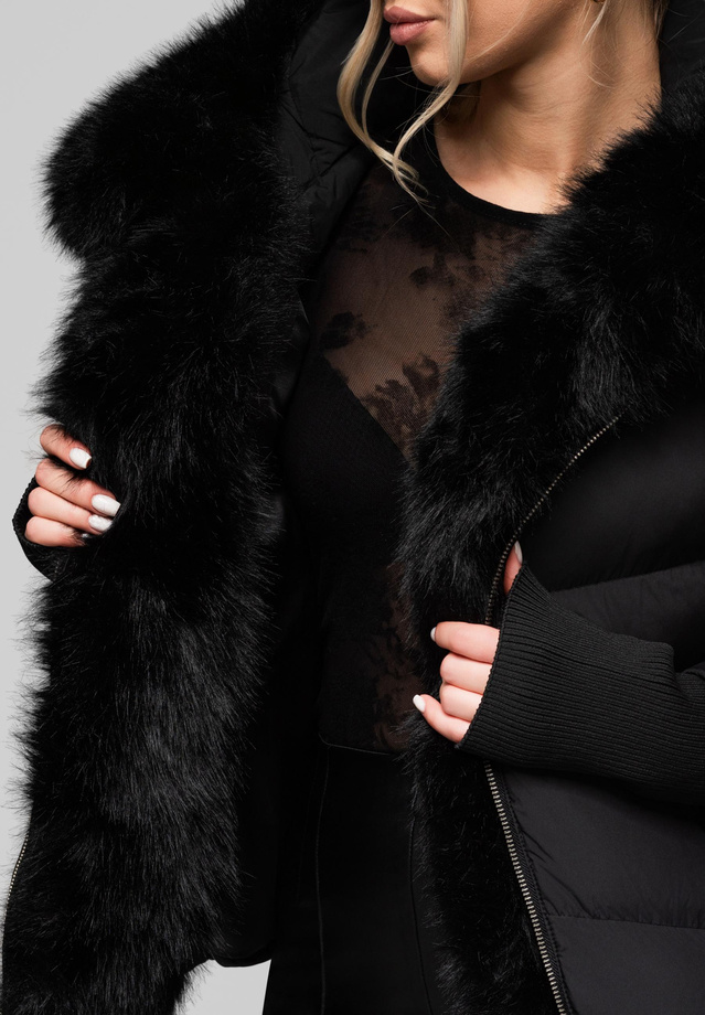 Women's insulated jacket with fur OW-JAHP-0102 v1 - black