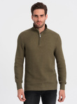 Men's knitted sweater with spread collar - olive V6 OM-SWZS-0105